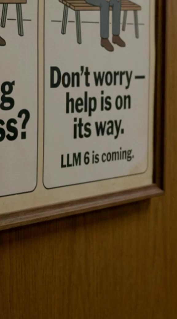 A poster reading: Don't worry, help is on its way. LLM 6 is coming.